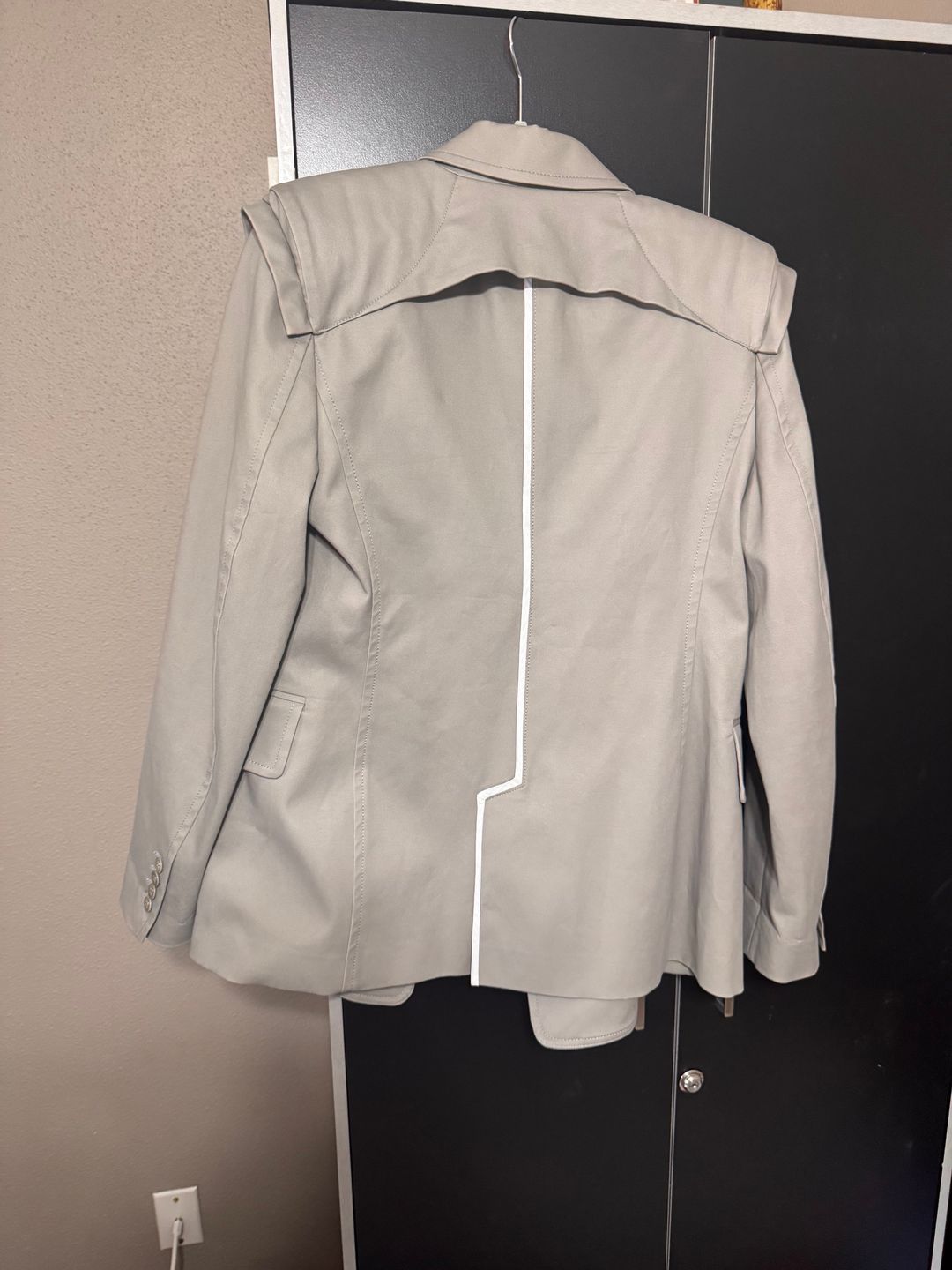 NWT Tibi Size 10 Cotton Twill Oversized Blazer Gray Contrast Back Piping New