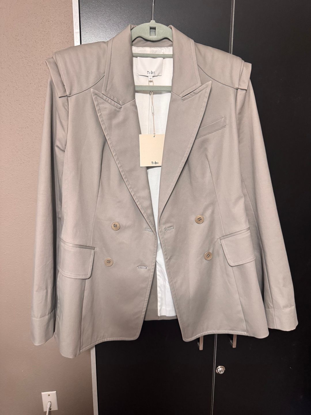 NWT Tibi Size 10 Cotton Twill Oversized Blazer Gray Contrast Back Piping New