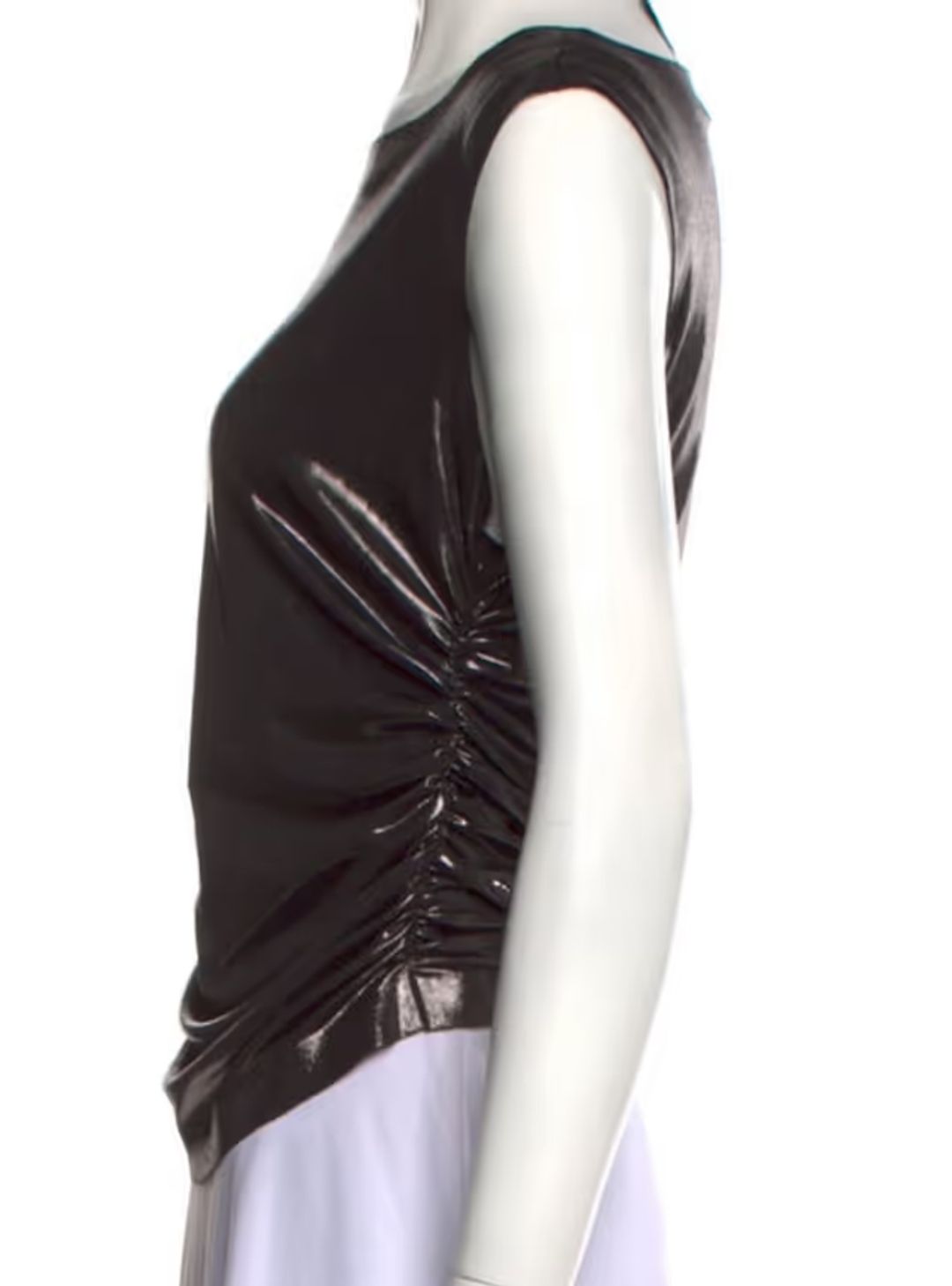 Norma Kamali bateau neckline sleeveless shiny top 