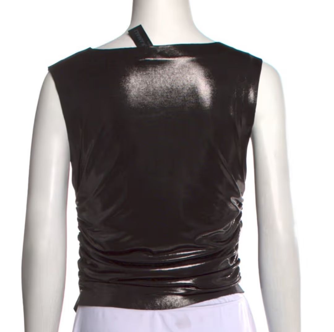 Norma Kamali bateau neckline sleeveless shiny top 