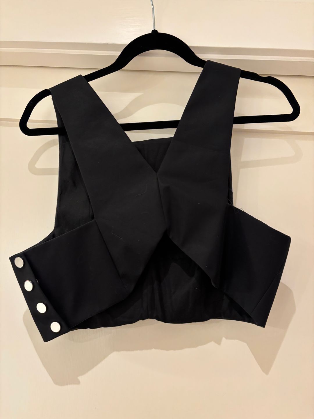 Bonded Luxe Twill Square Neck Cropped Top