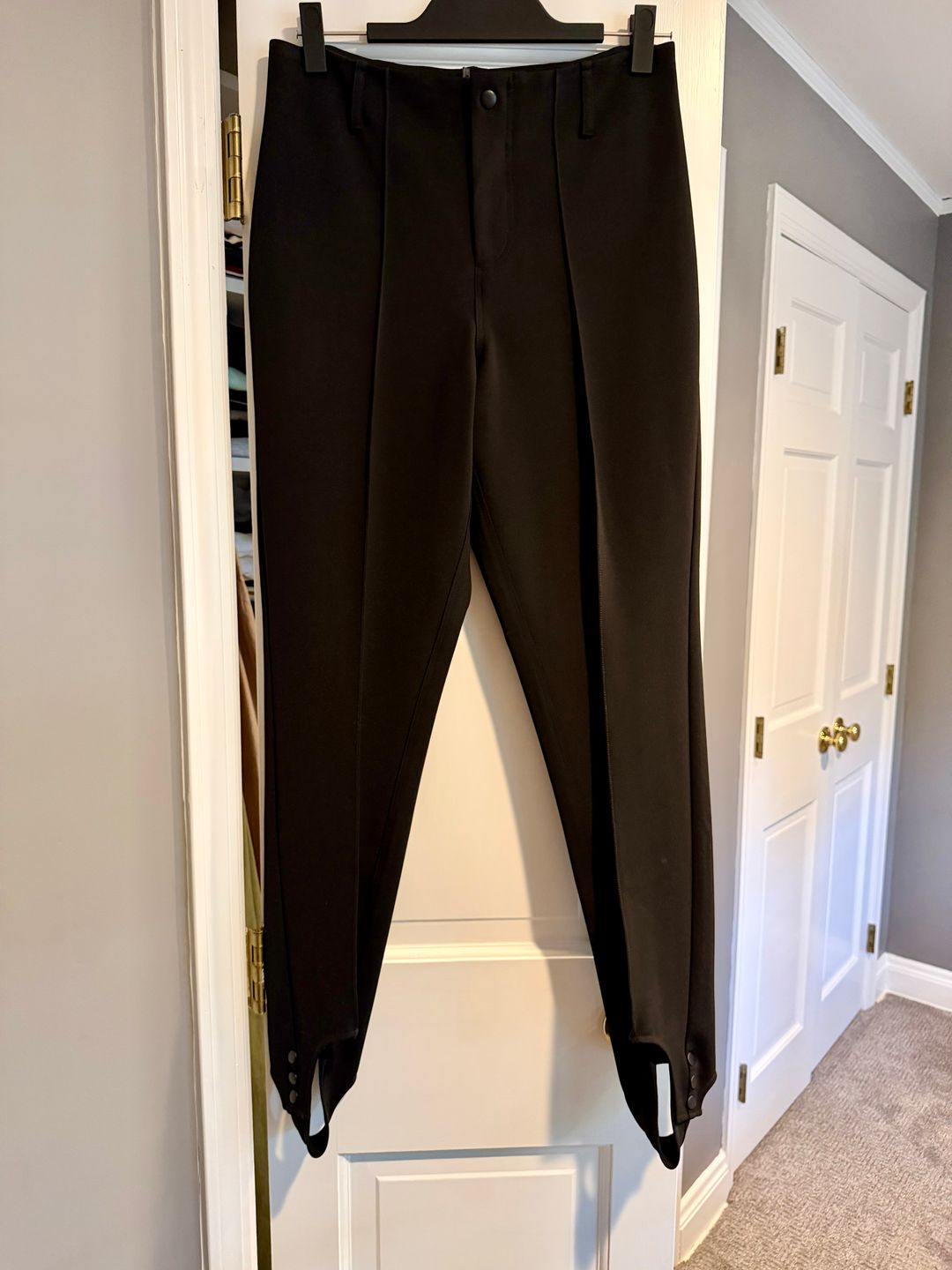 Clara Stirrup Trouser in Black Stretch-Knit Suiting