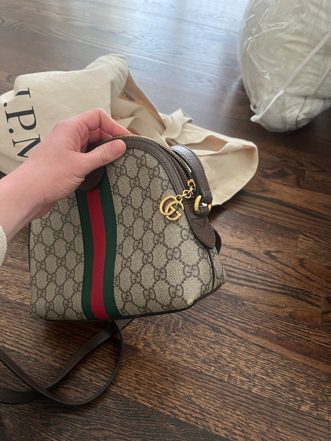 Gucci Ophidia textured leather-trimmed printed coated-canvas shoulder bag