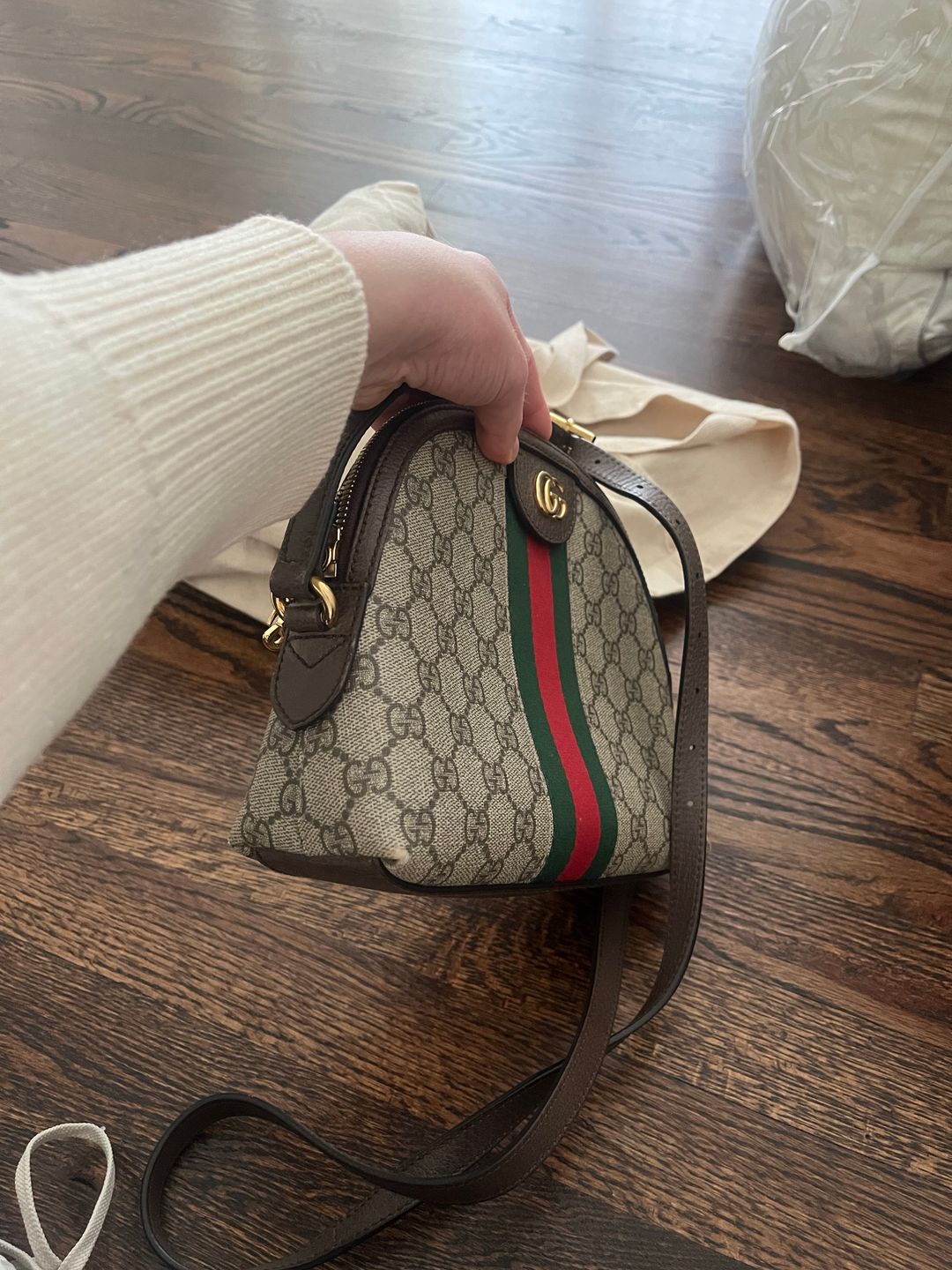 Gucci Ophidia textured leather-trimmed printed coated-canvas shoulder bag