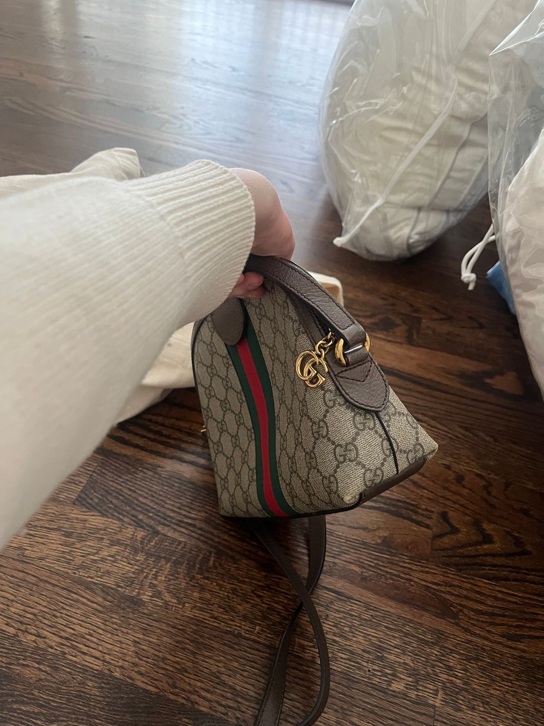 Gucci Ophidia textured leather-trimmed printed coated-canvas shoulder bag