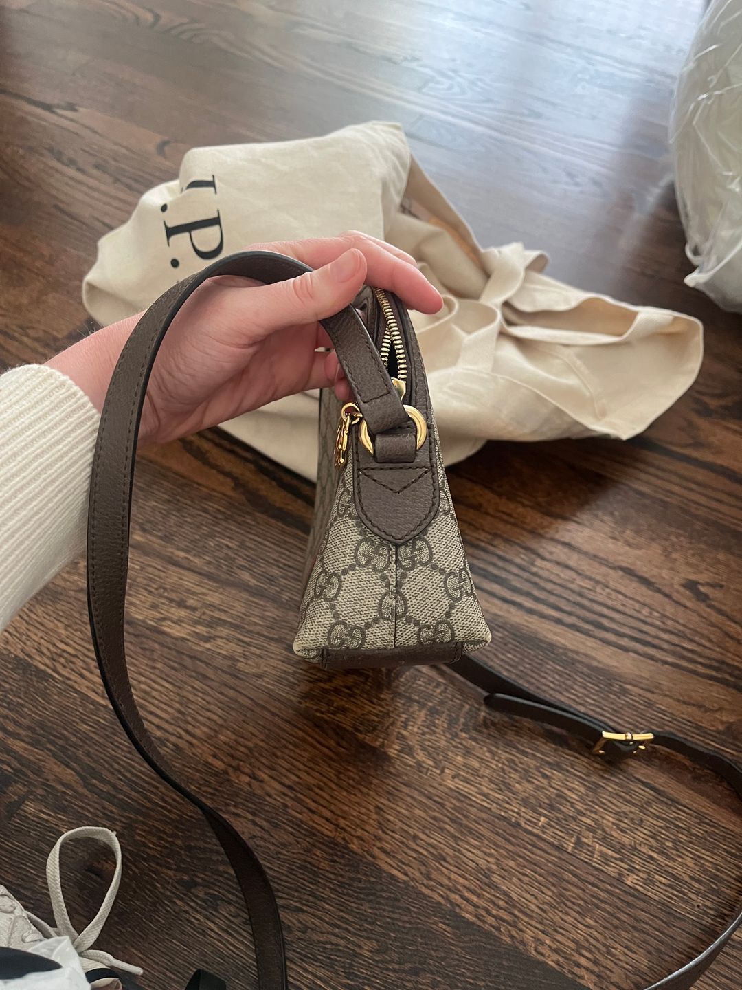 Gucci Ophidia textured leather-trimmed printed coated-canvas shoulder bag