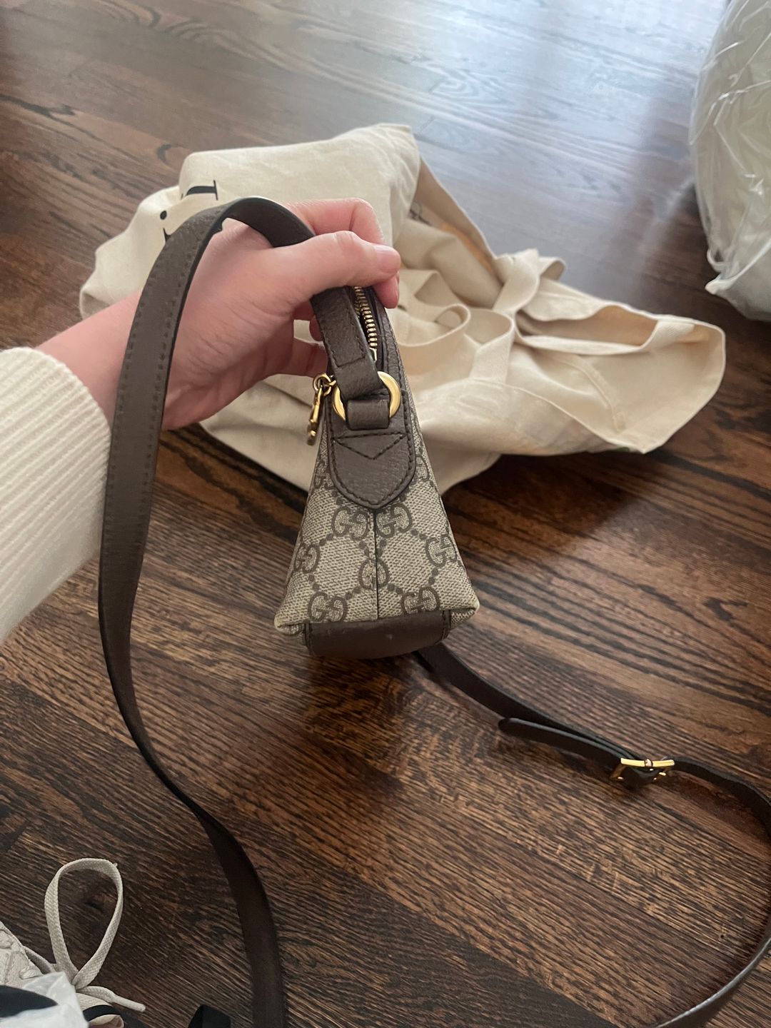 Gucci Ophidia textured leather-trimmed printed coated-canvas shoulder bag