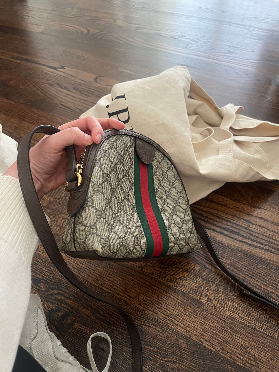 Gucci Ophidia textured leather-trimmed printed coated-canvas shoulder bag