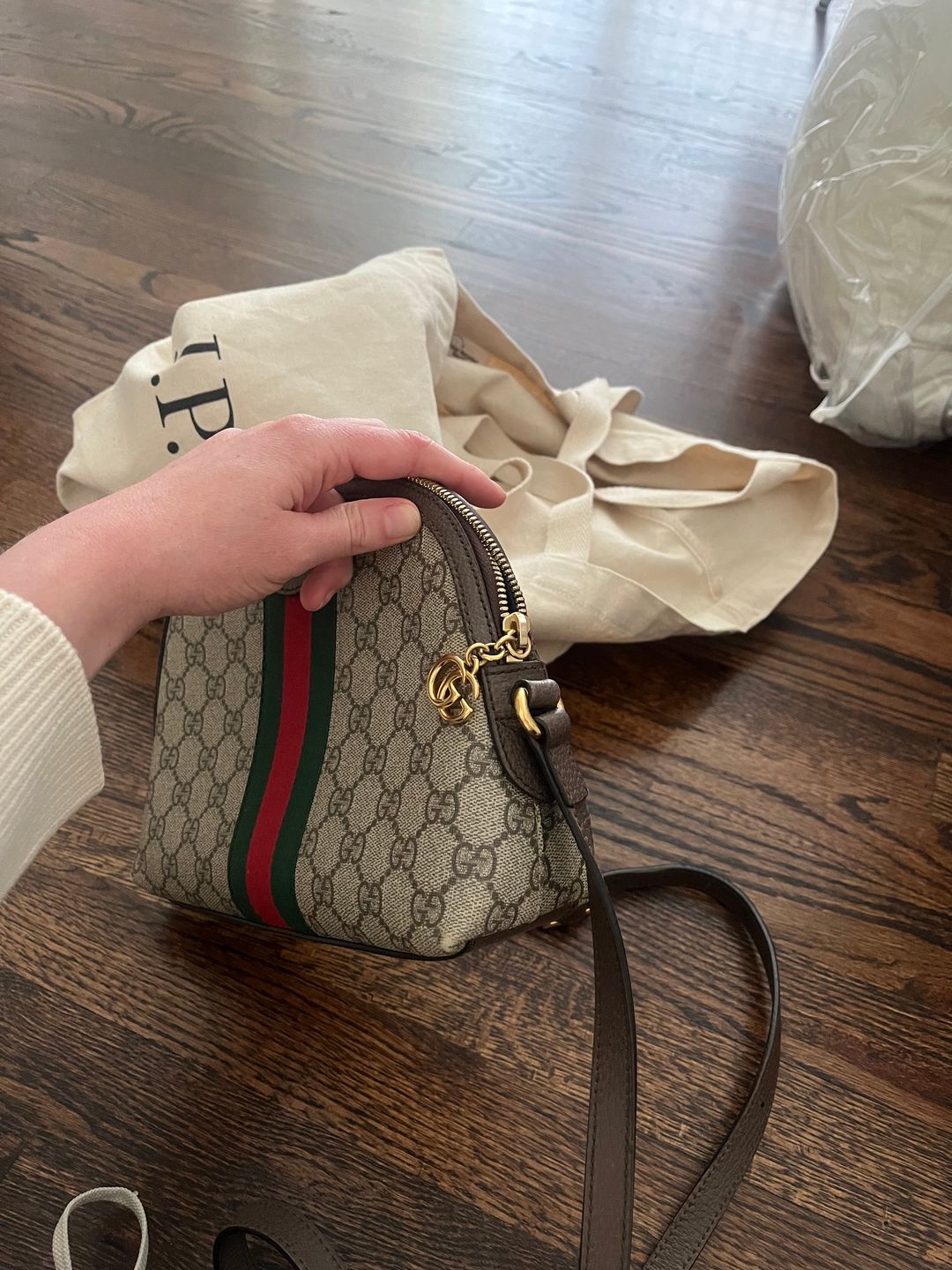 Gucci Ophidia textured leather-trimmed printed coated-canvas shoulder bag