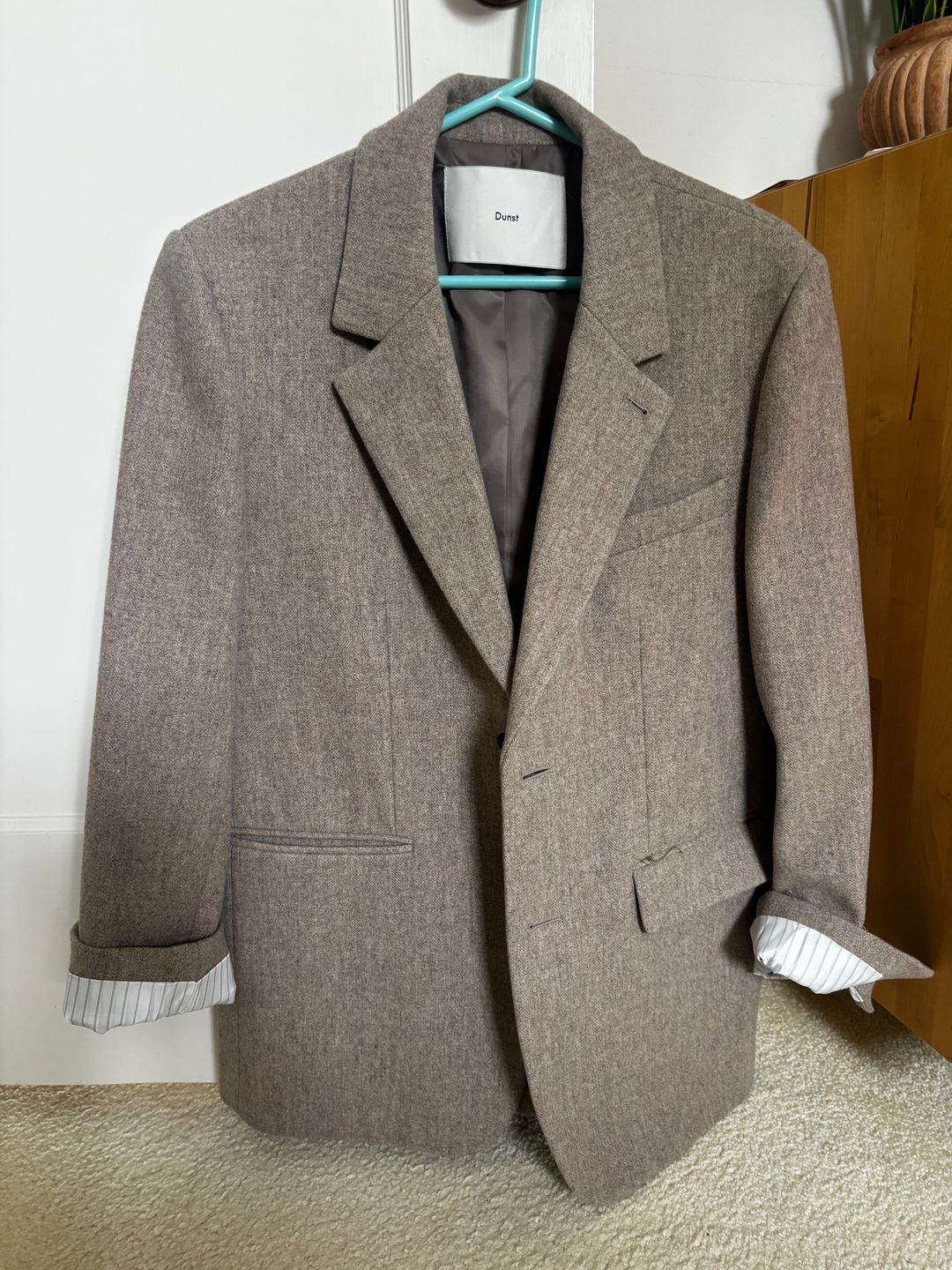 Unisex New Classic 2 Button Wool Blazer (Oatmeal Herringbone