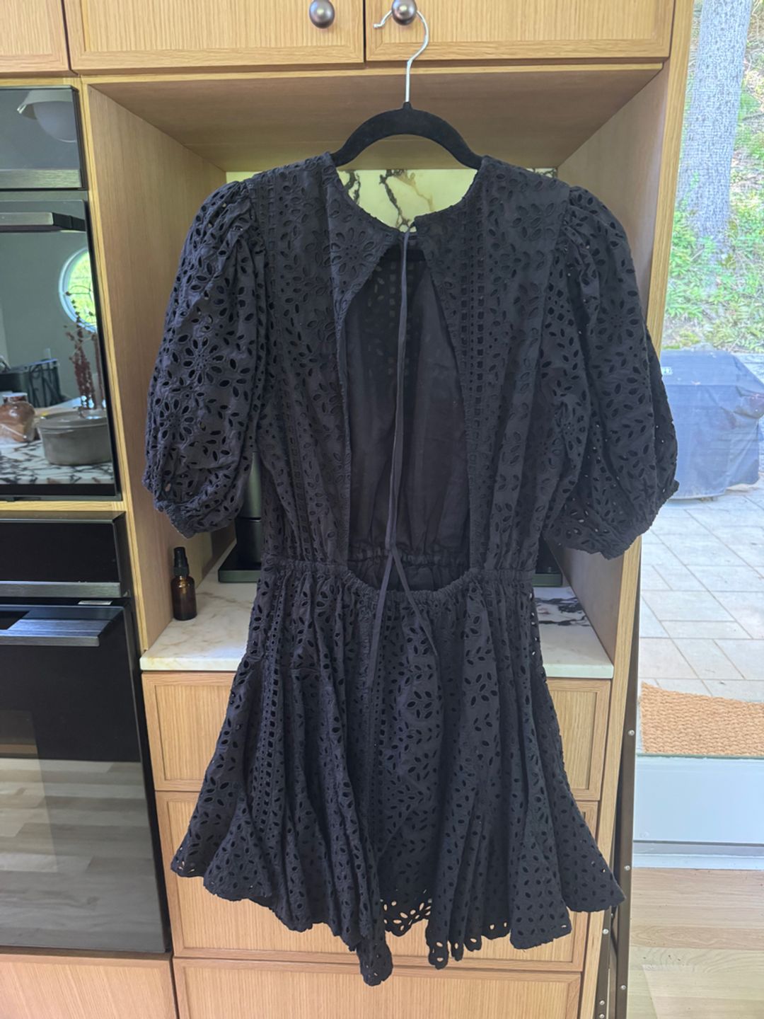 Rhode Rhode black eyelet backless dress with flared hem