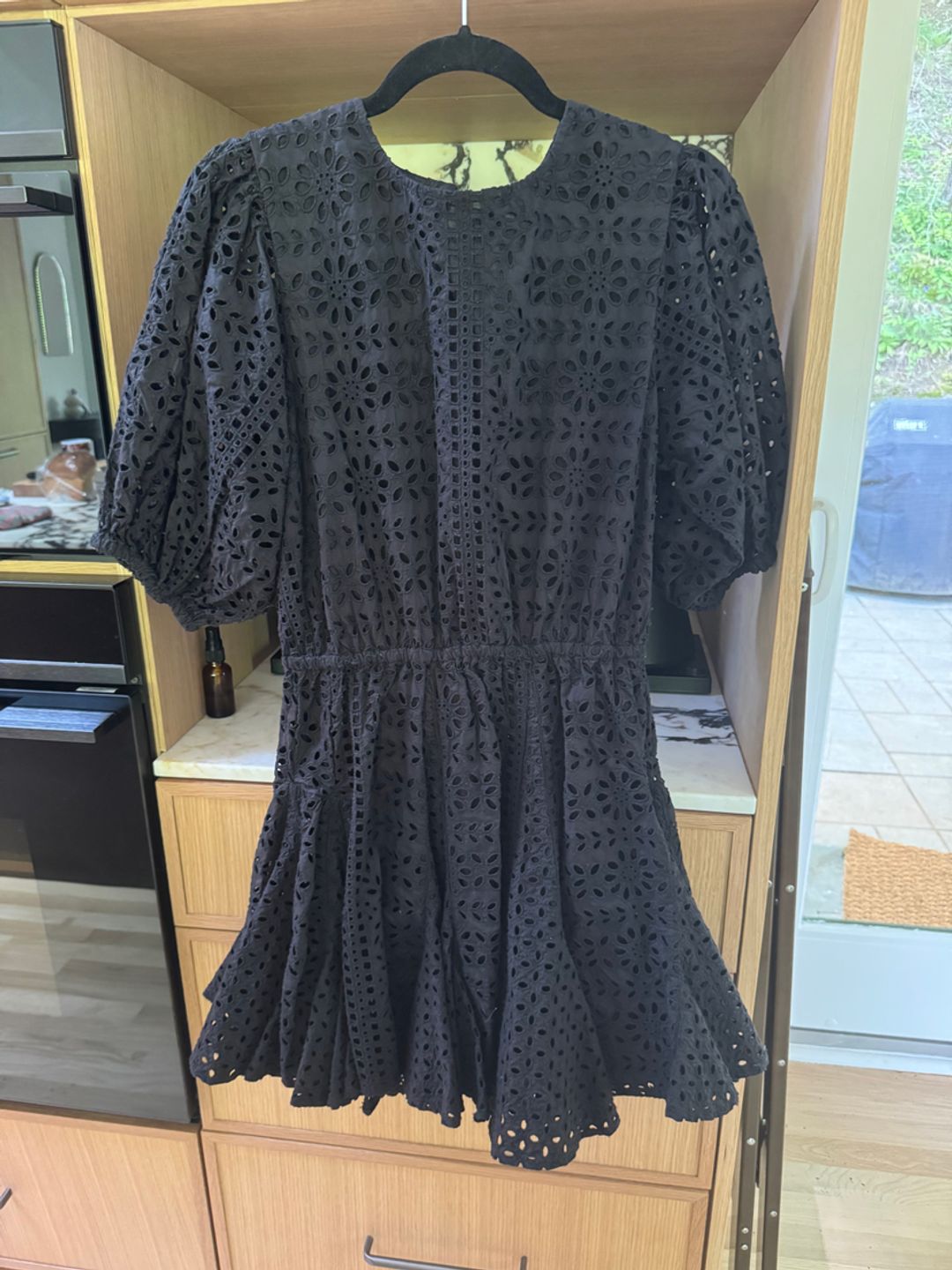 Rhode Rhode black eyelet backless dress with flared hem