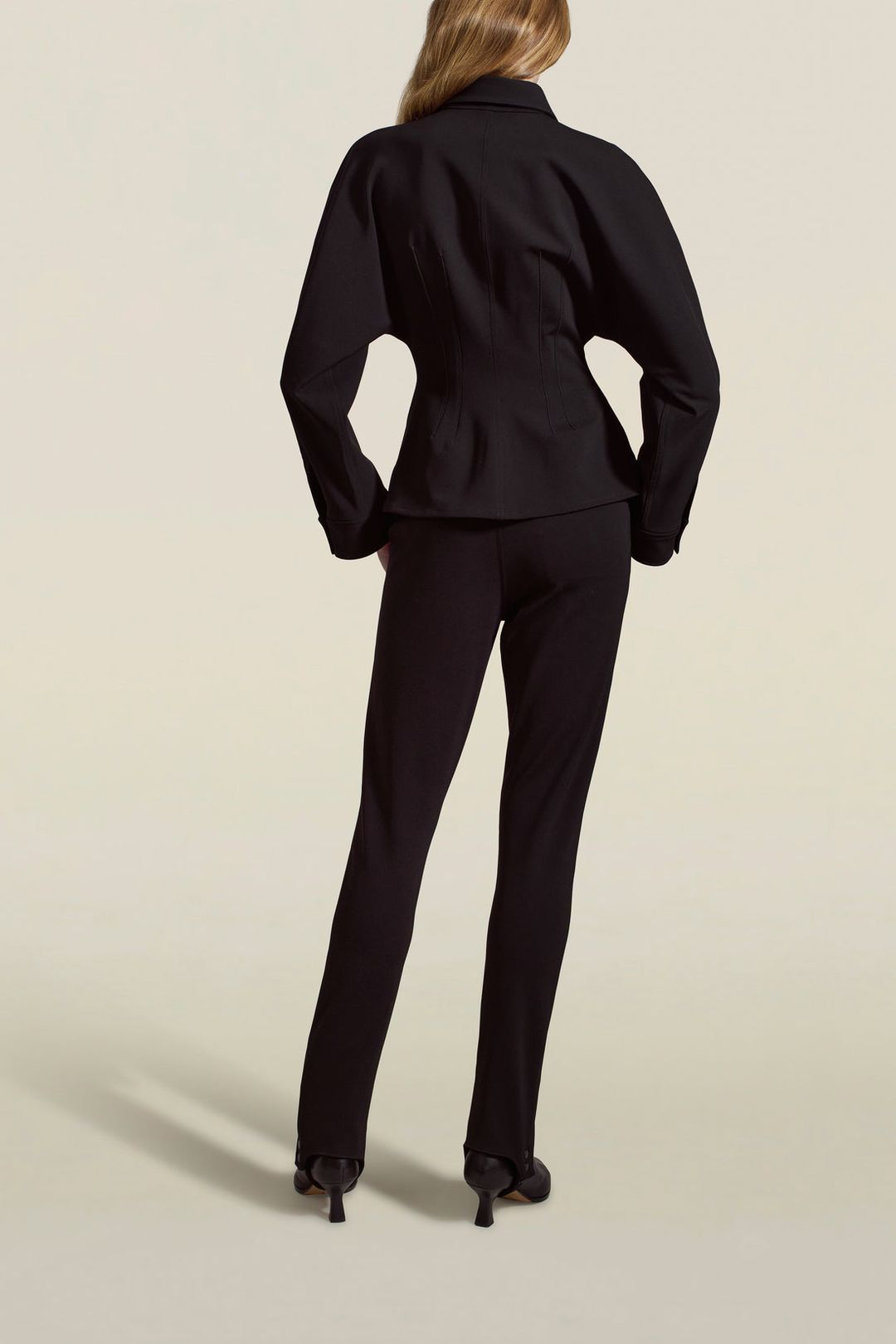 Clara Stirrup Trouser in Black Stretch-Knit Suiting