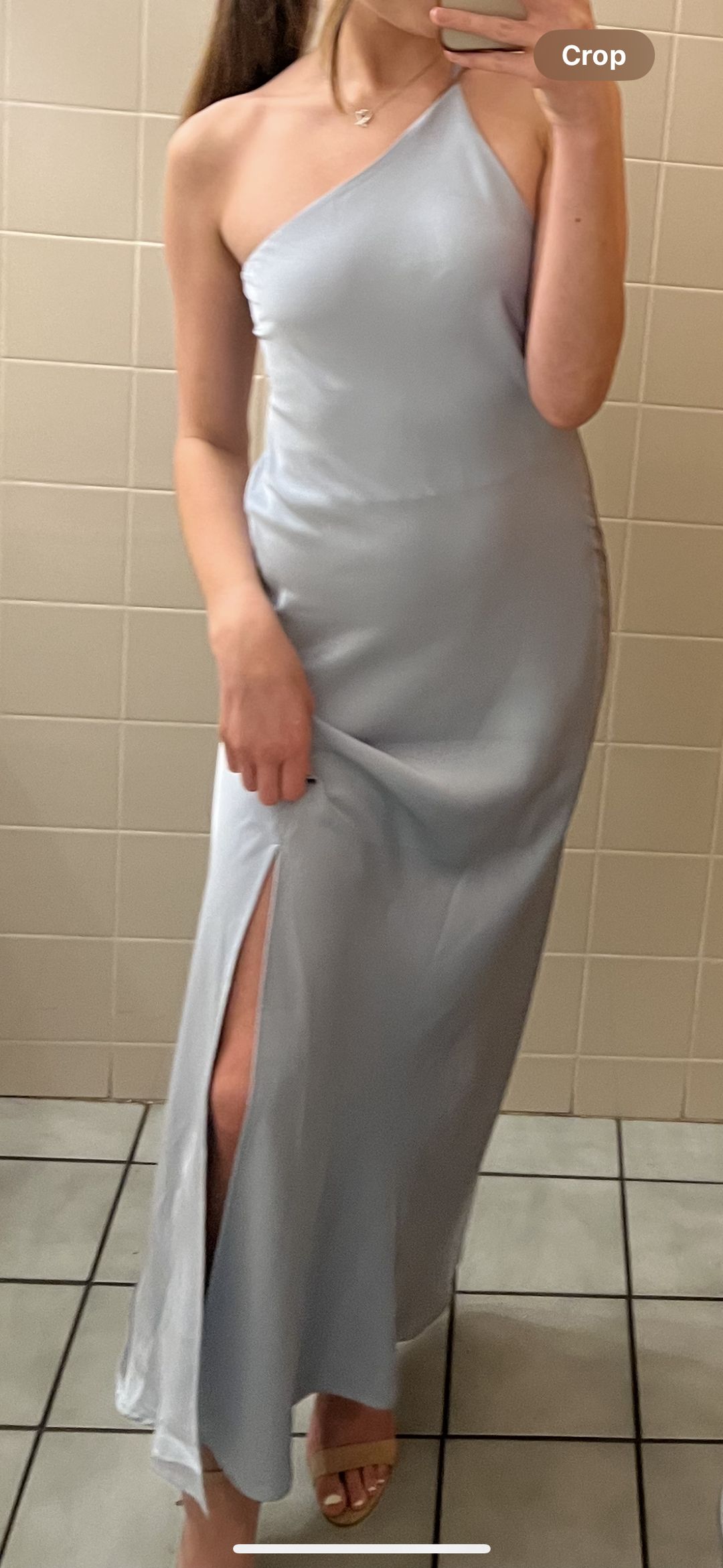 The Evangeline One Shoulder Satin Maxi Dress Blue