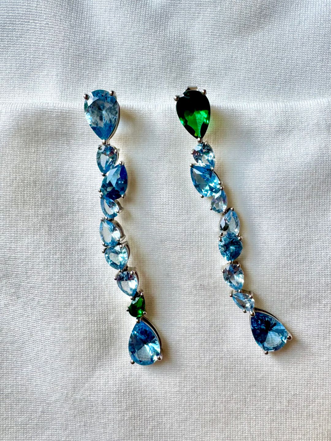 Green Cubic Zirconia & Synthetic Spinel Mismatched Drop Earrings