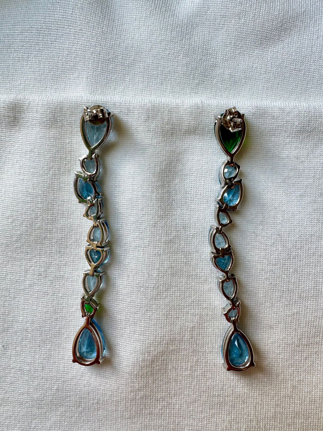 Green Cubic Zirconia & Synthetic Spinel Mismatched Drop Earrings