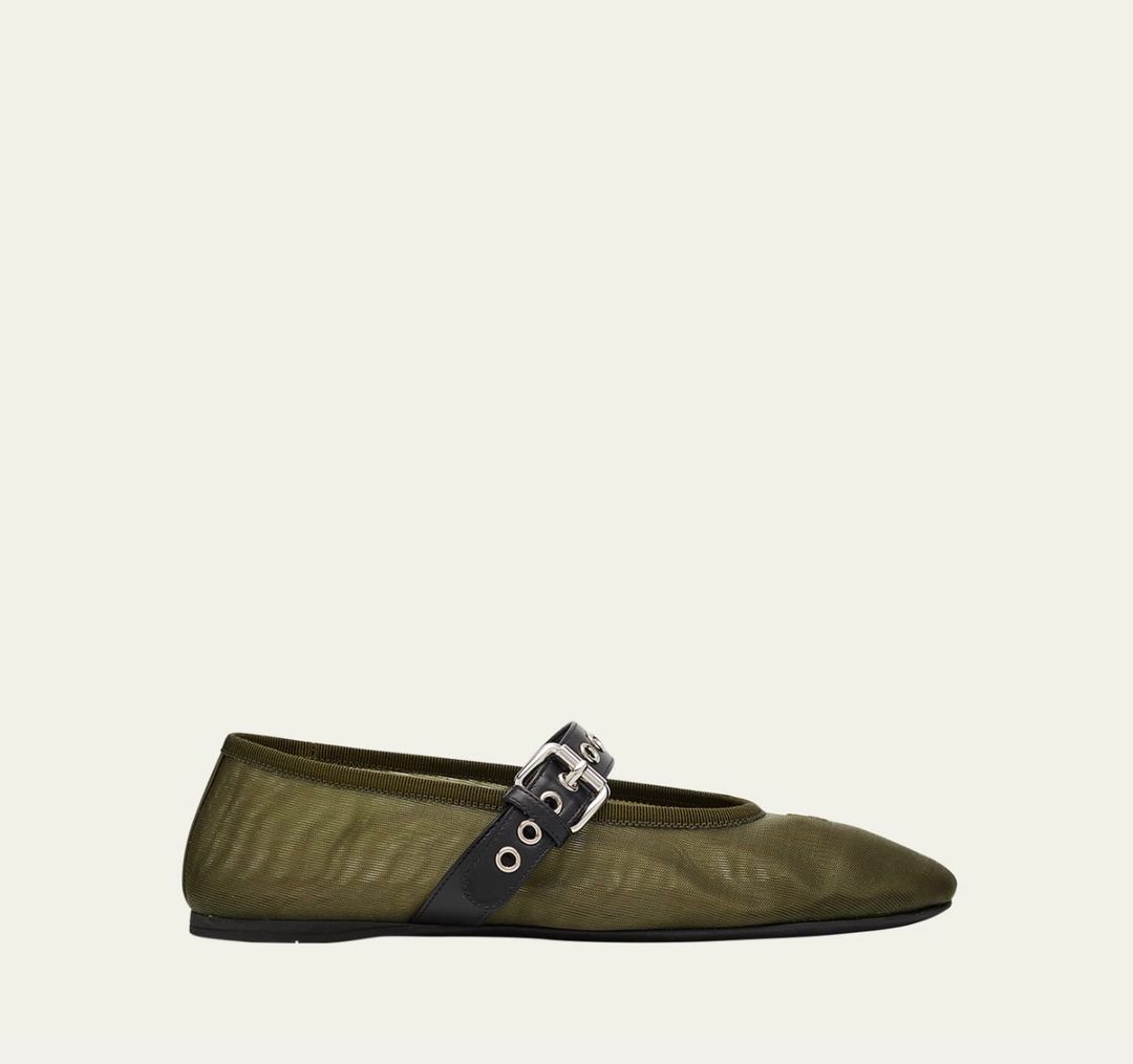 Mesh Buckle Mary-Jane Ballerina Flats