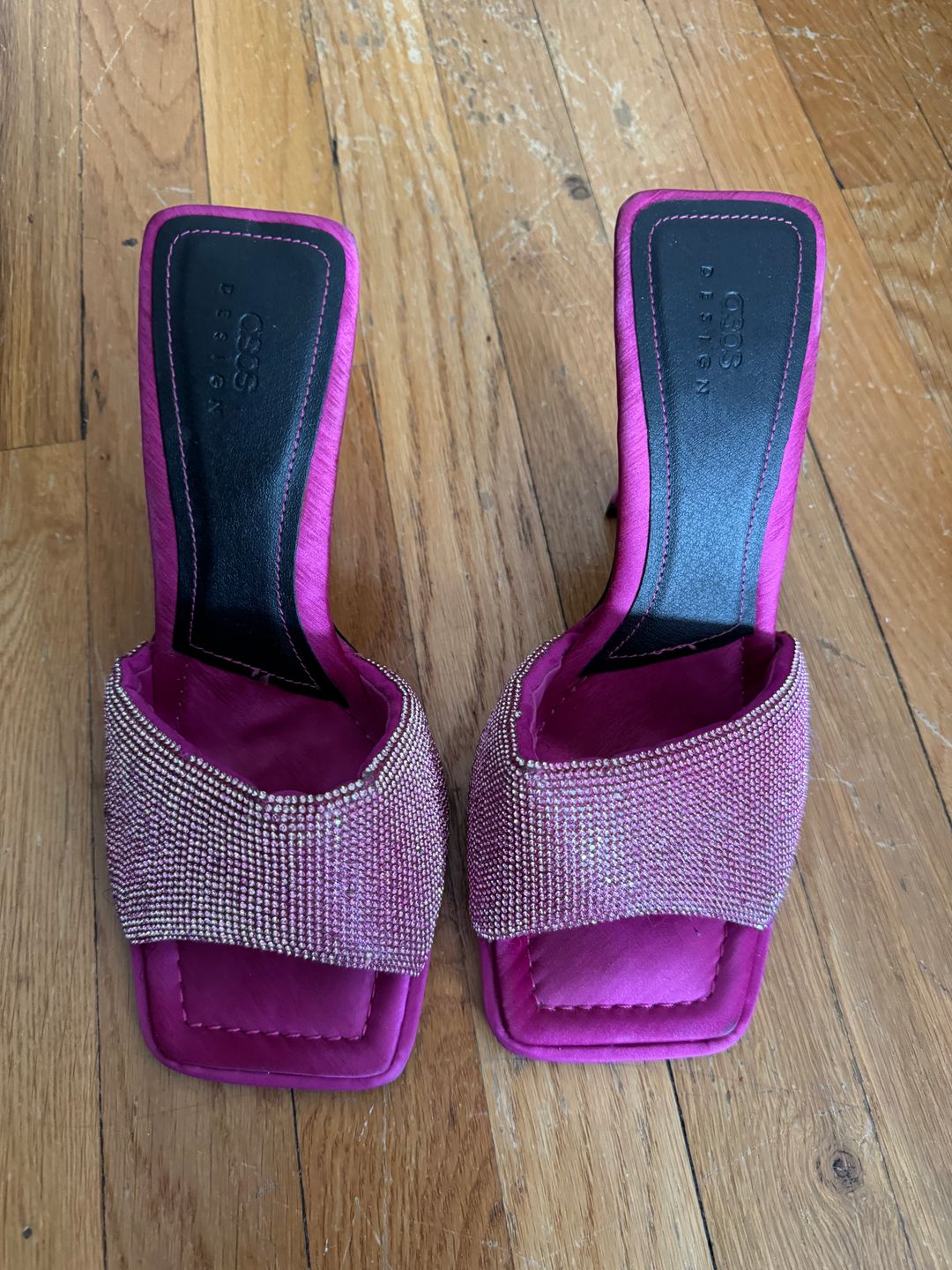 ASOS DESIGN Wide Fit Nessa embellished heeled mules in pink