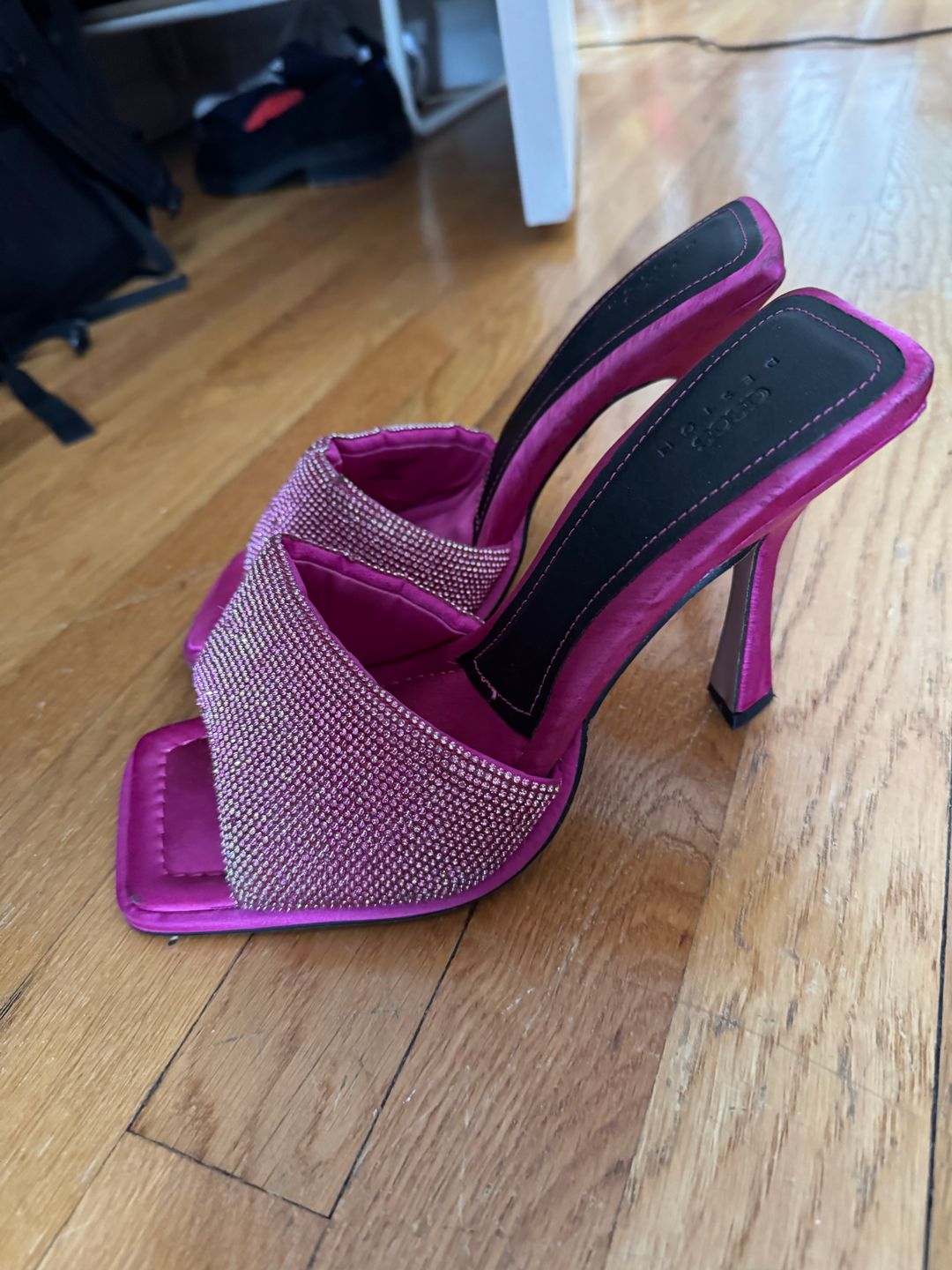 ASOS DESIGN Wide Fit Nessa embellished heeled mules in pink