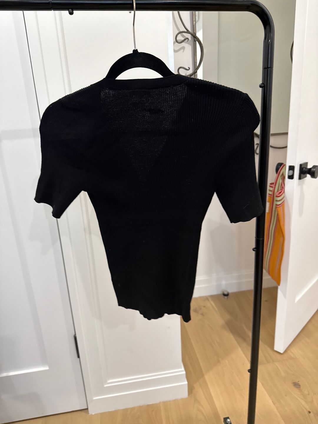 Black Ribbed Short Sleeve Top