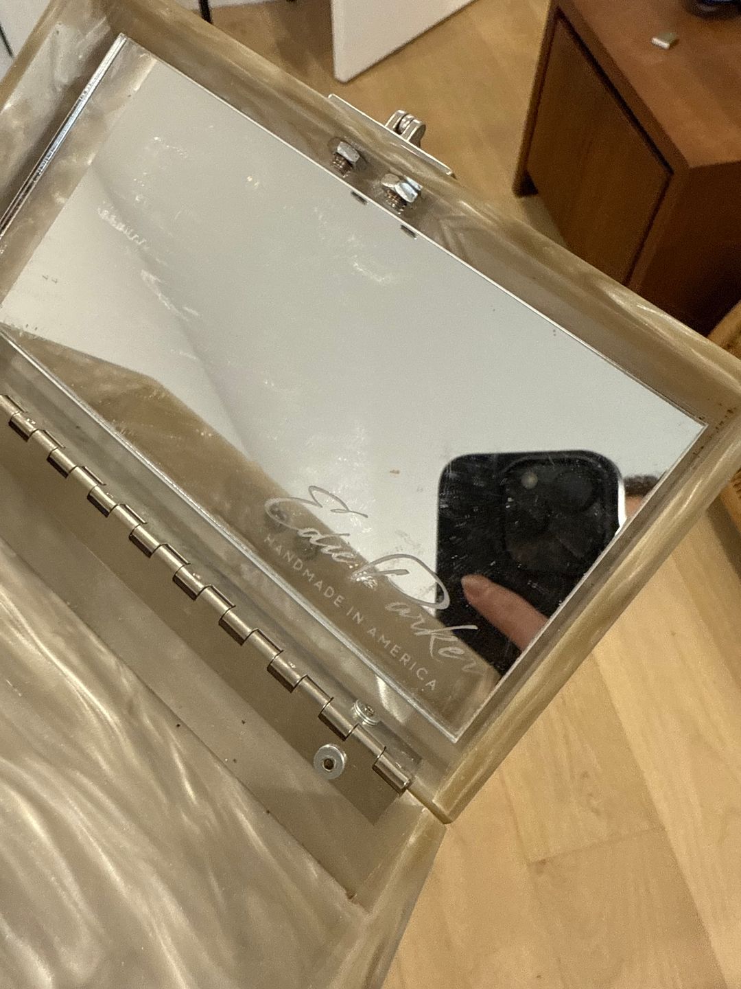 Slim Jean Box Clutch in Silver Acrylic