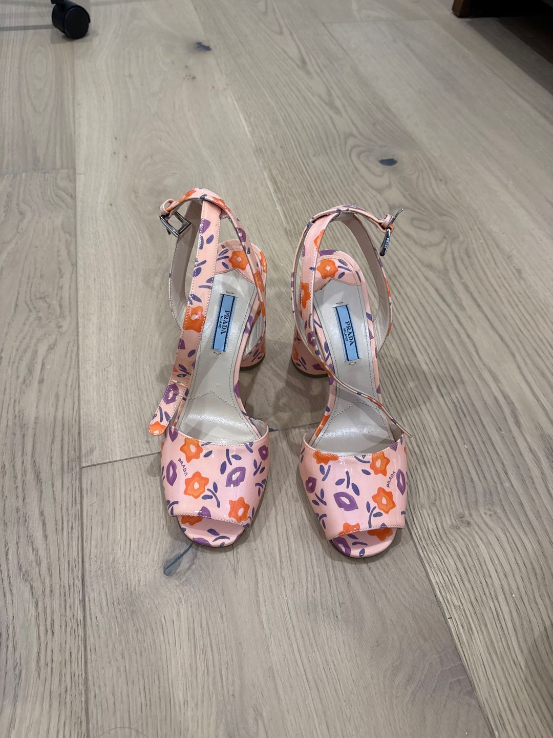 Patent Leather Floral Print Slingback Pumps 100mm