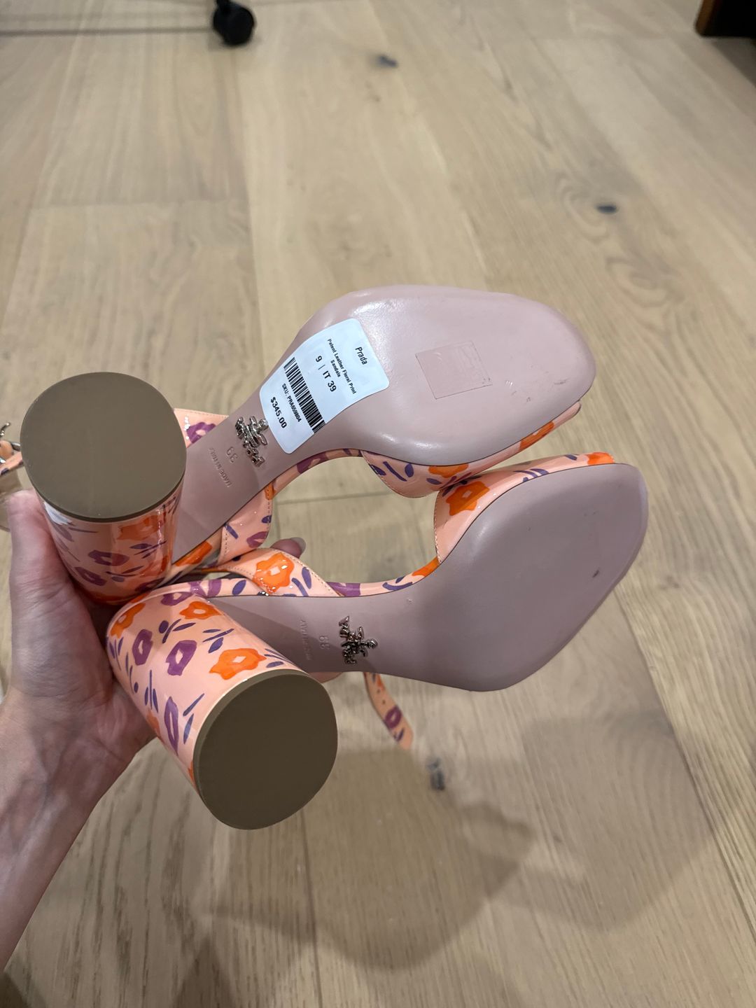 Patent Leather Floral Print Slingback Pumps 100mm