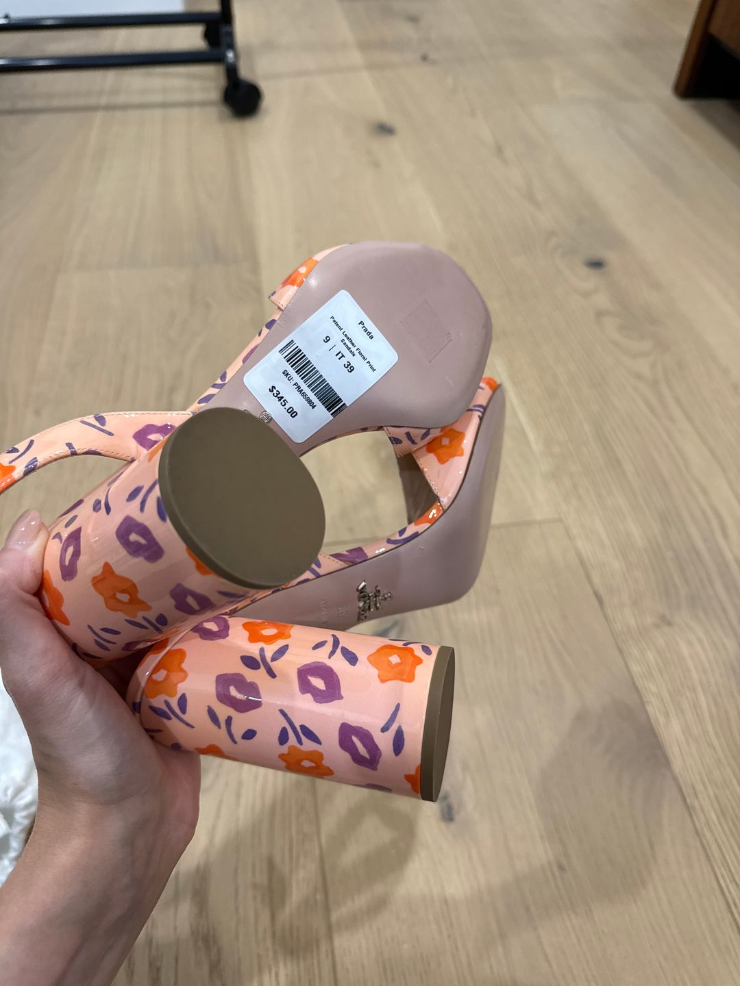 Patent Leather Floral Print Slingback Pumps 100mm