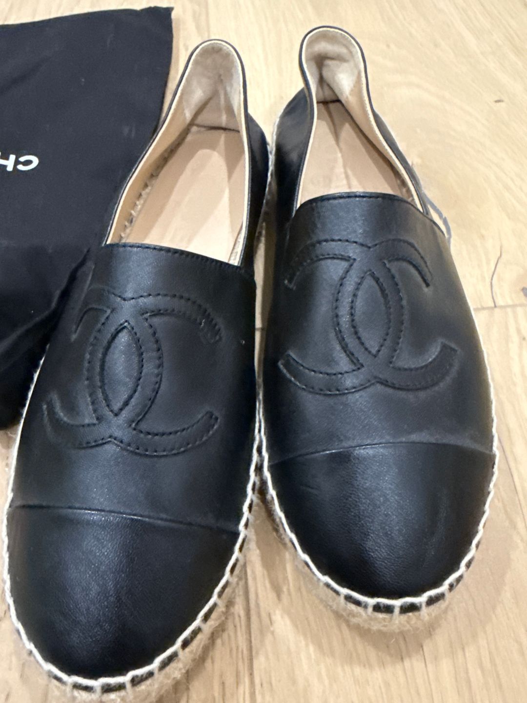 Black Leather Espadrilles