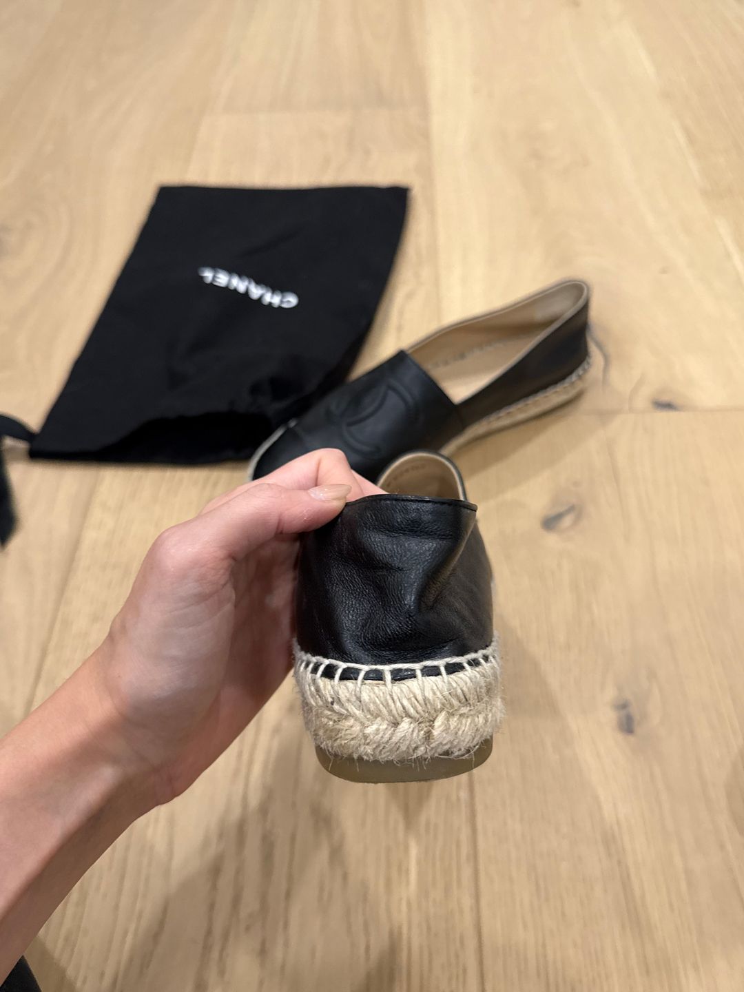 Black Leather Espadrilles