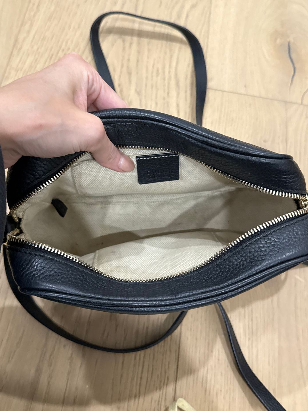 Pebbled Calfskin Small Soho Disco Bag Black