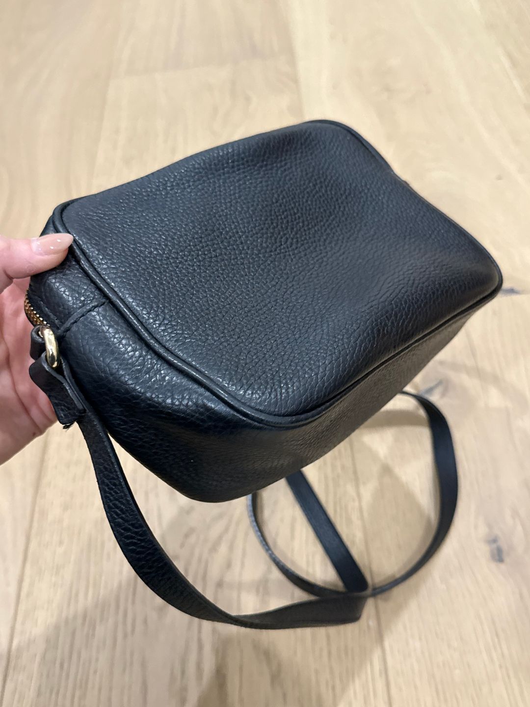 Pebbled Calfskin Small Soho Disco Bag Black