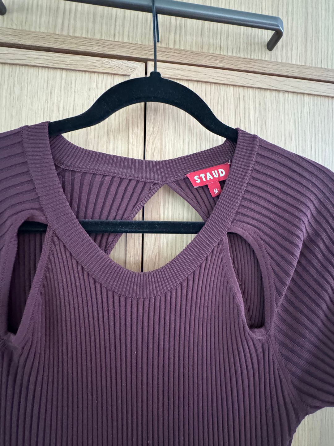 NWT Staud Burgundy knit cut out dress with crochet hem