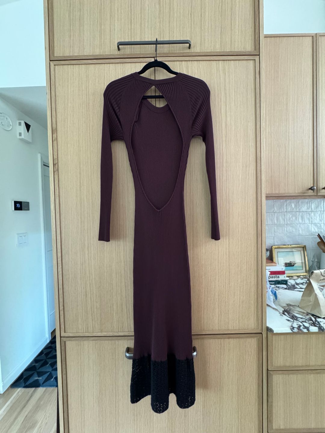 NWT Staud Burgundy knit cut out dress with crochet hem