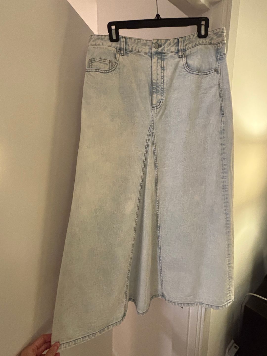 Denim Godet Midi Skirt