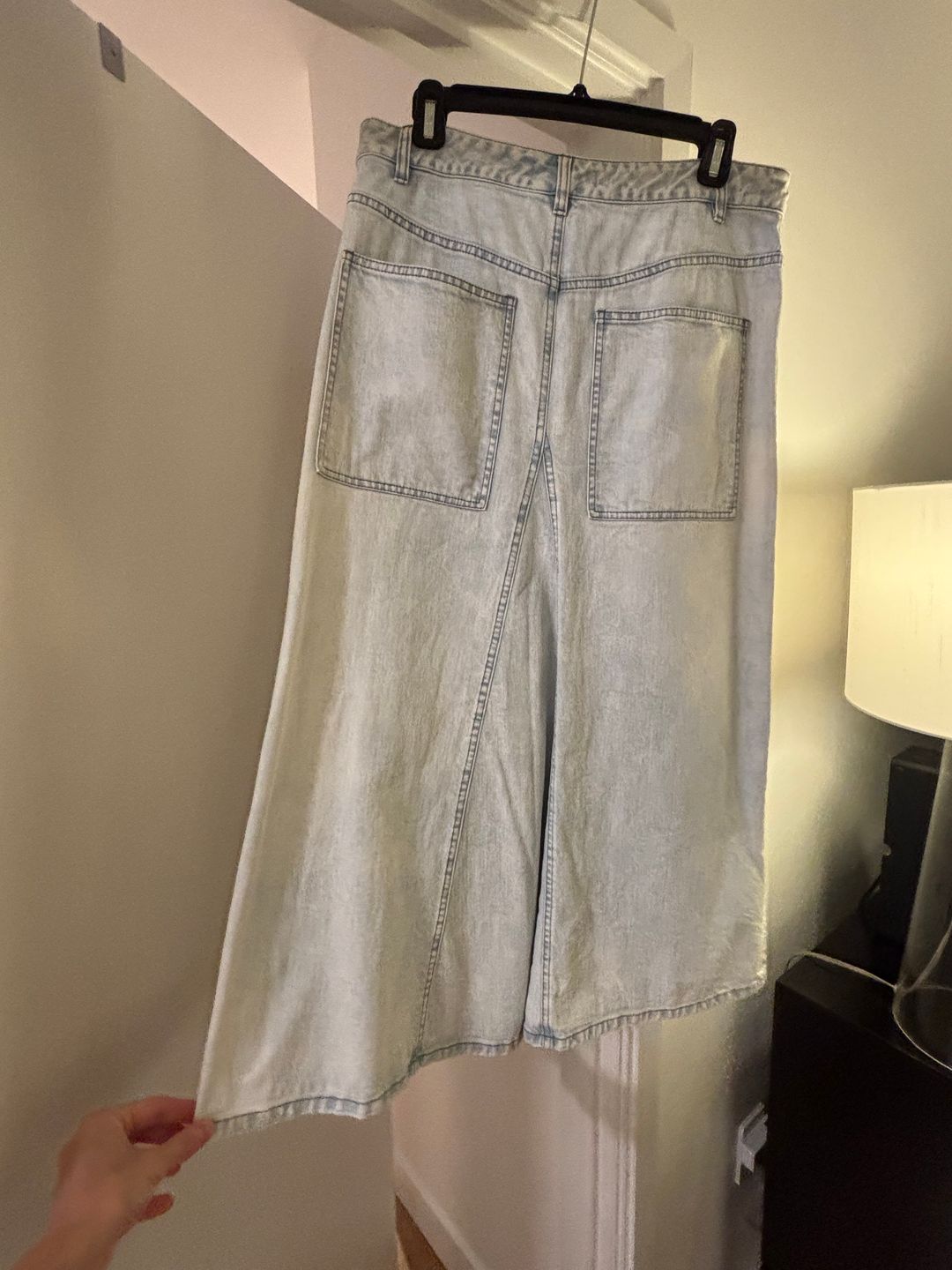 Denim Godet Midi Skirt