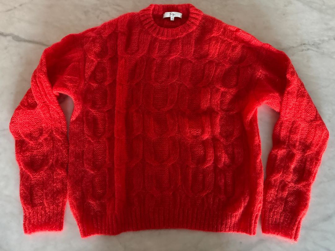Soft Mohair Cable Crewneck Easy Pullover
