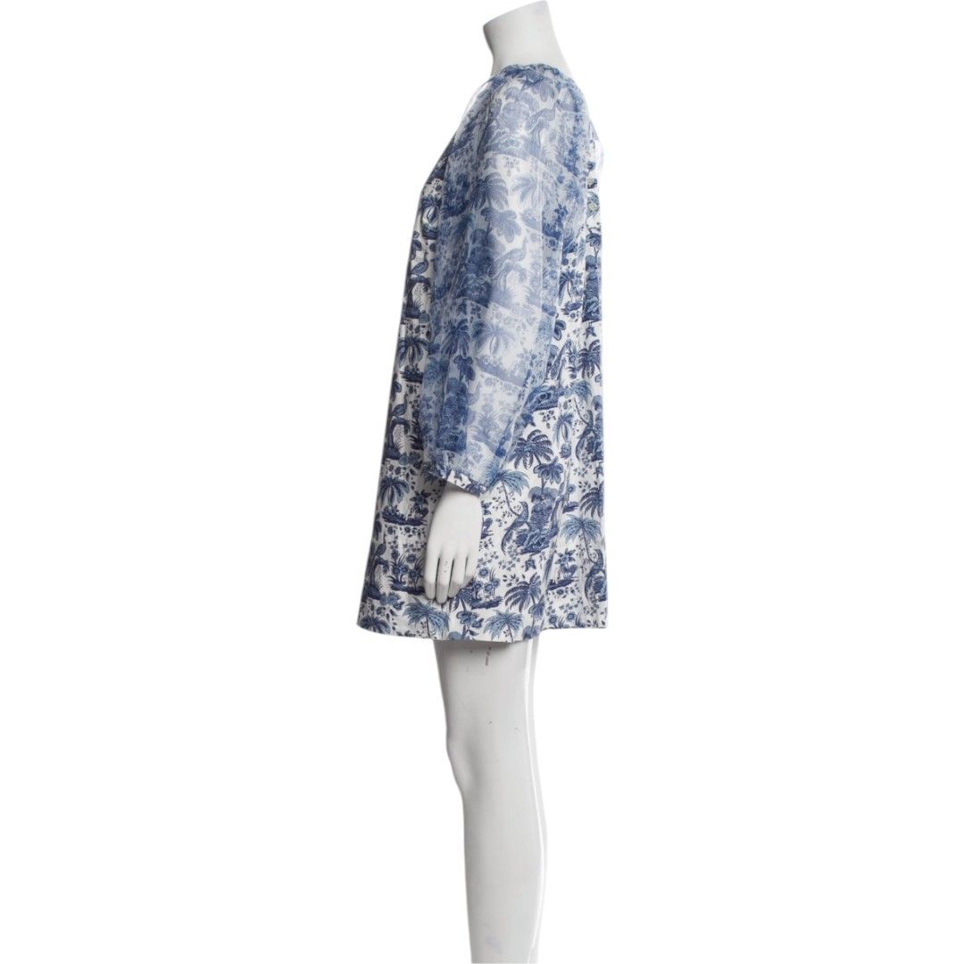 Staud Blue & White Organza Sleeve Shift Mini Dress