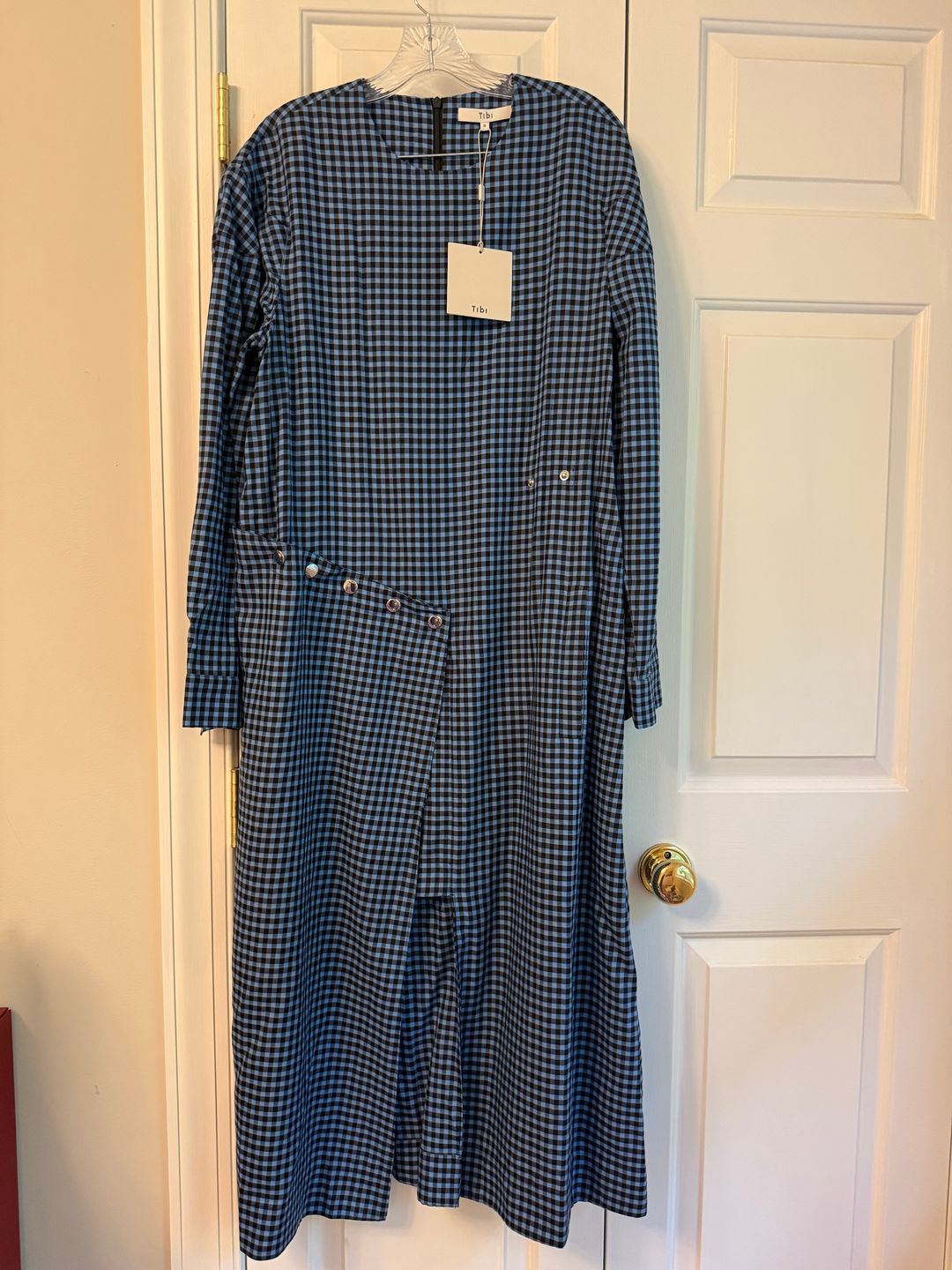 Pascale Gingham Asymmetric Flap Snap Dress