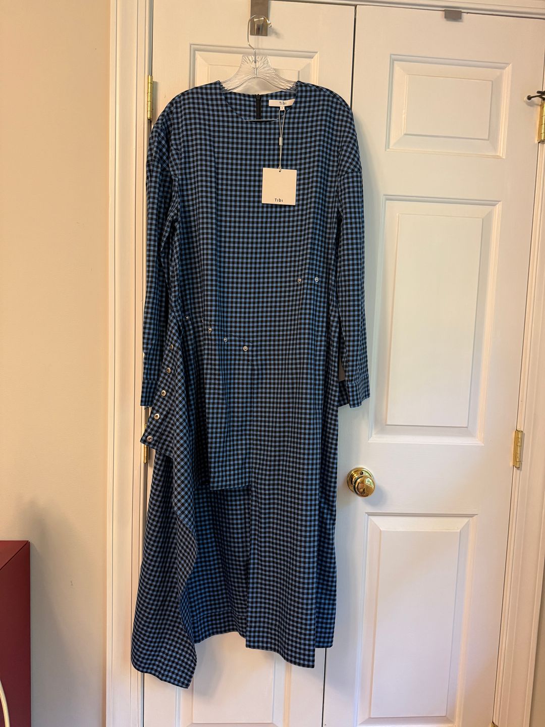 Pascale Gingham Asymmetric Flap Snap Dress