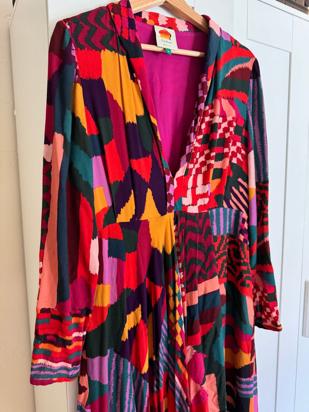 Farm Rio Farm Rio Red Abstract Patches Maxi Dress