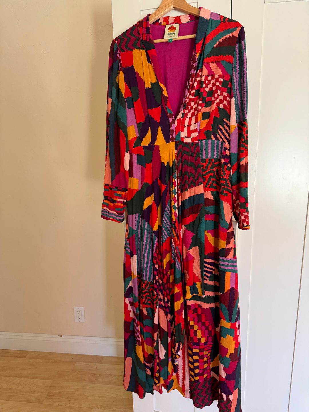 Farm Rio Red Abstract Patches Maxi Dress