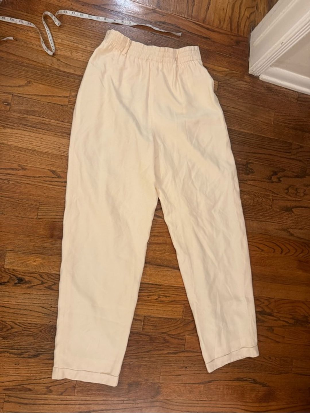 Vintage Silk Pleated Effortless High-Rise Cream Pants
