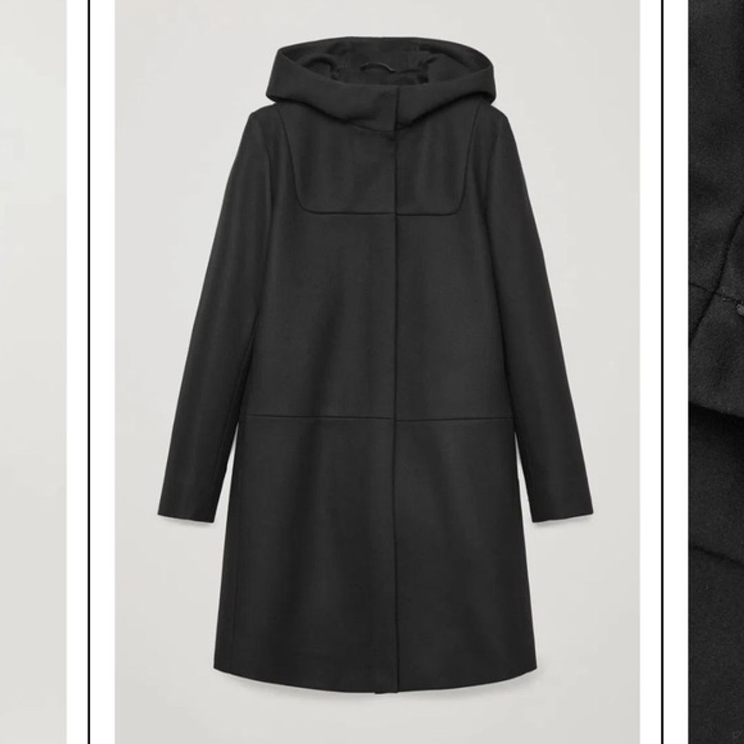 COS Black Hooded Wool Duffle Coat