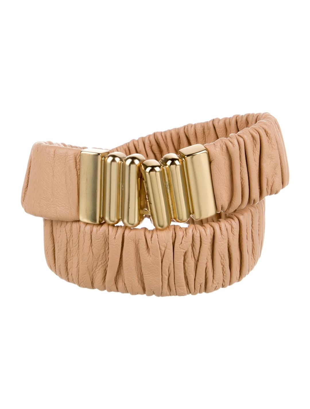 Sandro Ruched Leather Belt with Gold Buckle