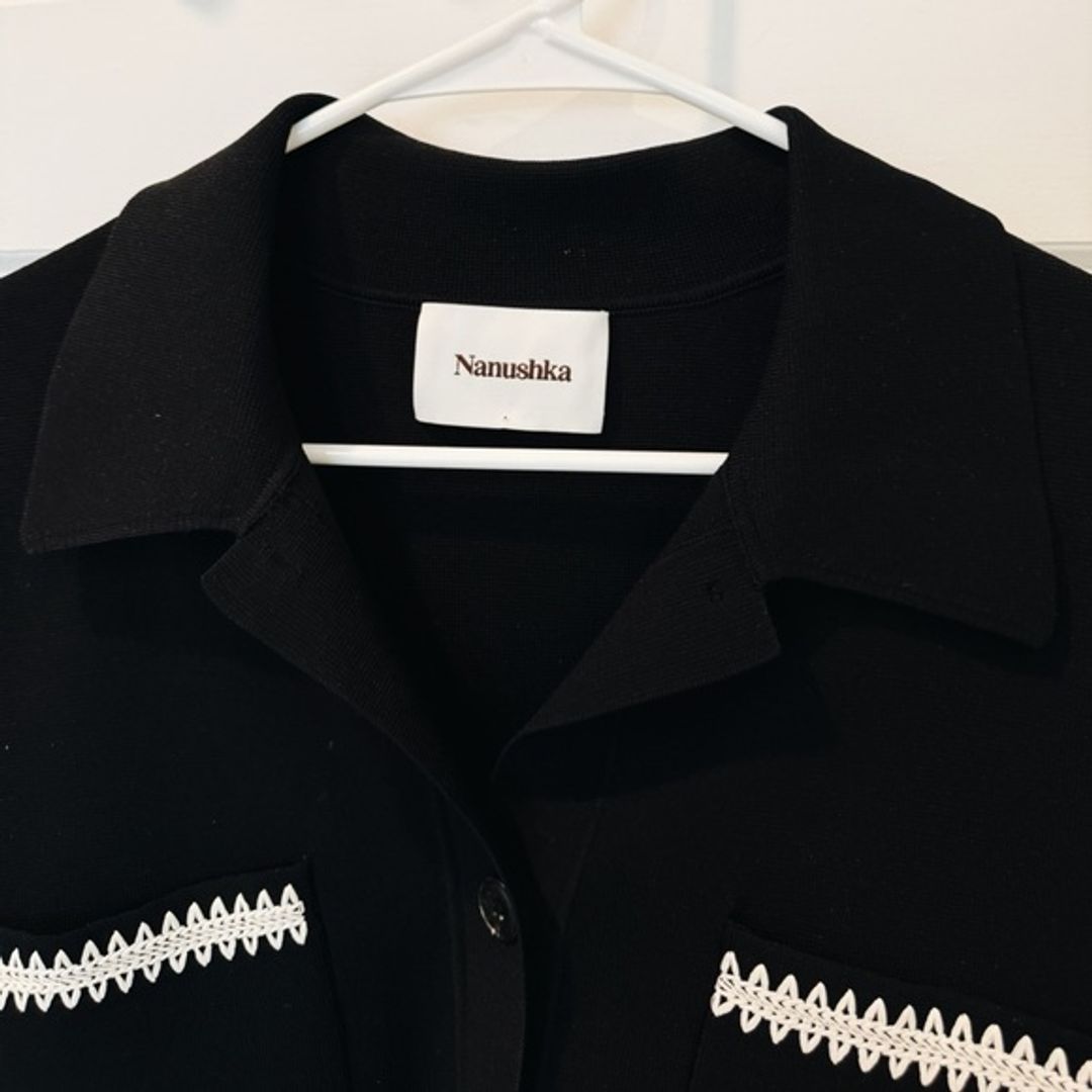 Nanushka Silvia Black Crochet Shirt Jacket