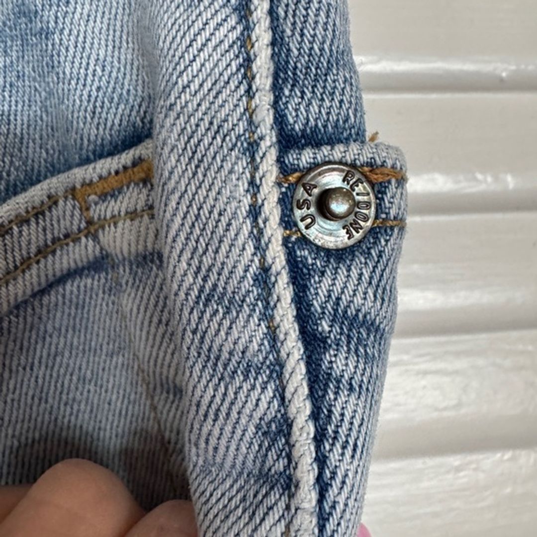 Re/Done Light Blue Straight Jeans with Contrast Stitching