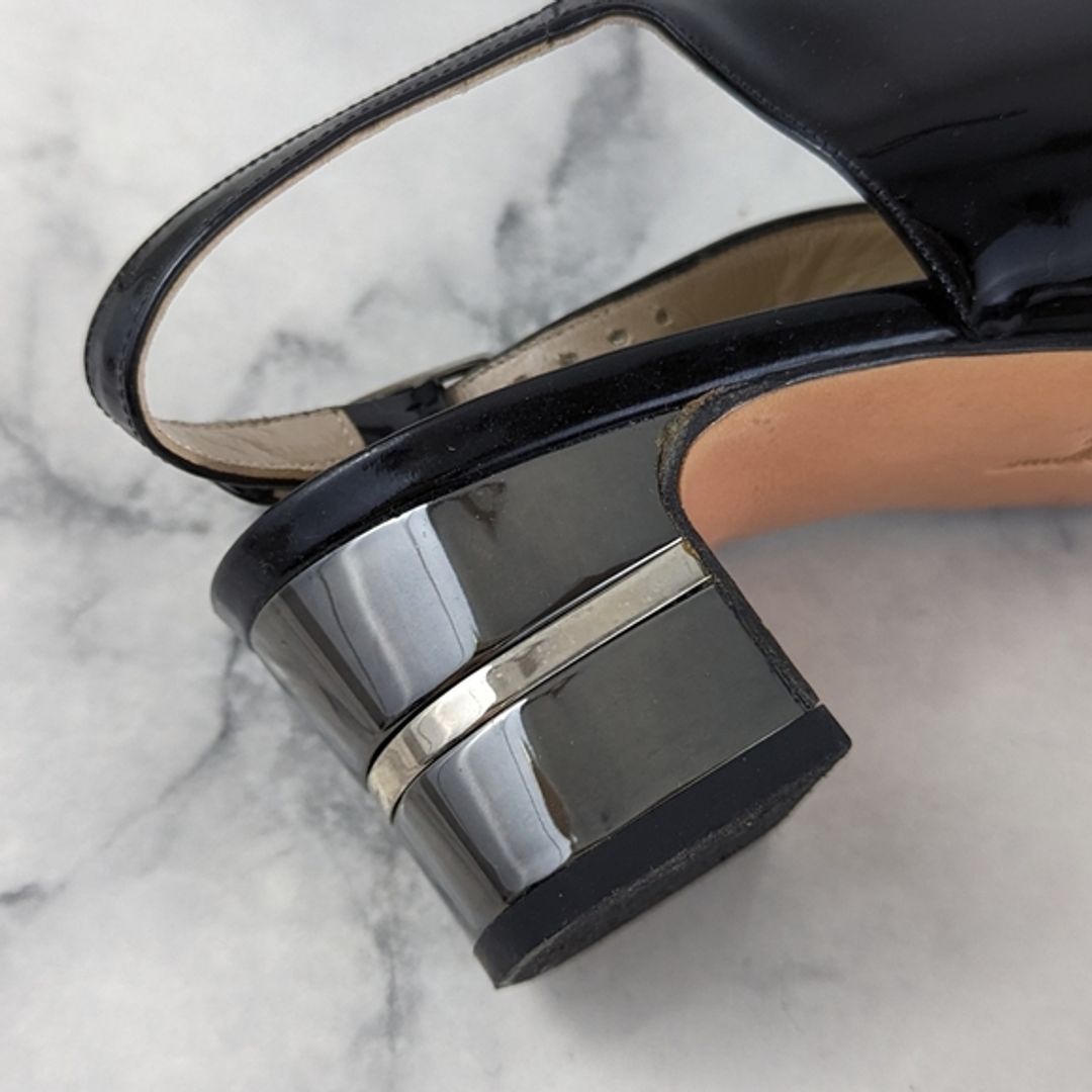 Ferragamo Patent Leather Sling Back Pumps Silver