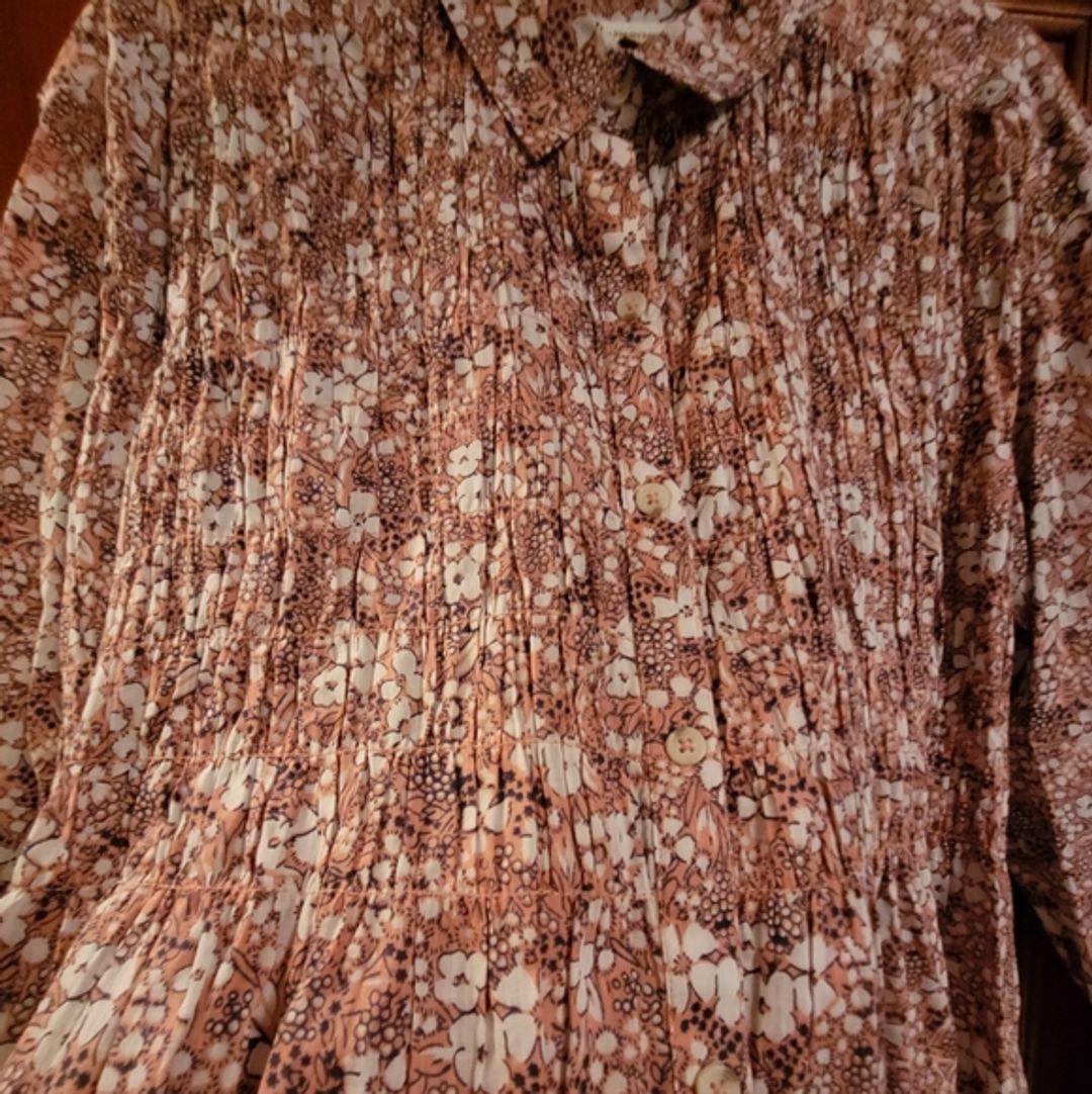 Anthropologie Sasha Smocked Boyfriend Buttondown