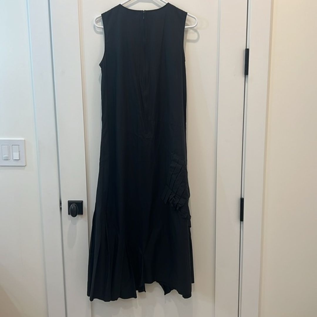COS A-Line Maxi Dress with Pleated Ruffle Drape in Black or Slate Color